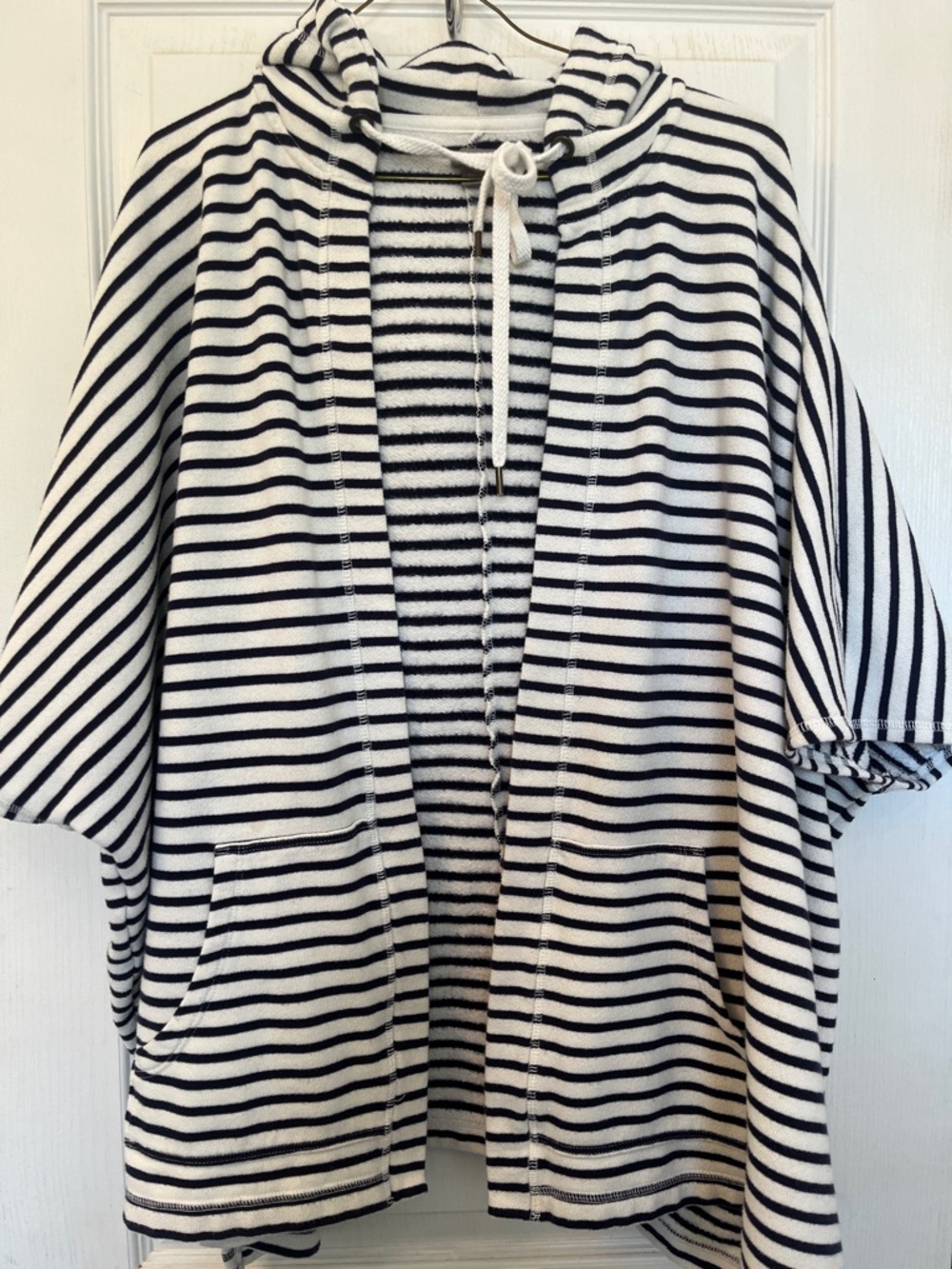 aerie Black & White Striped Hooded Open-Front Sweatshirt